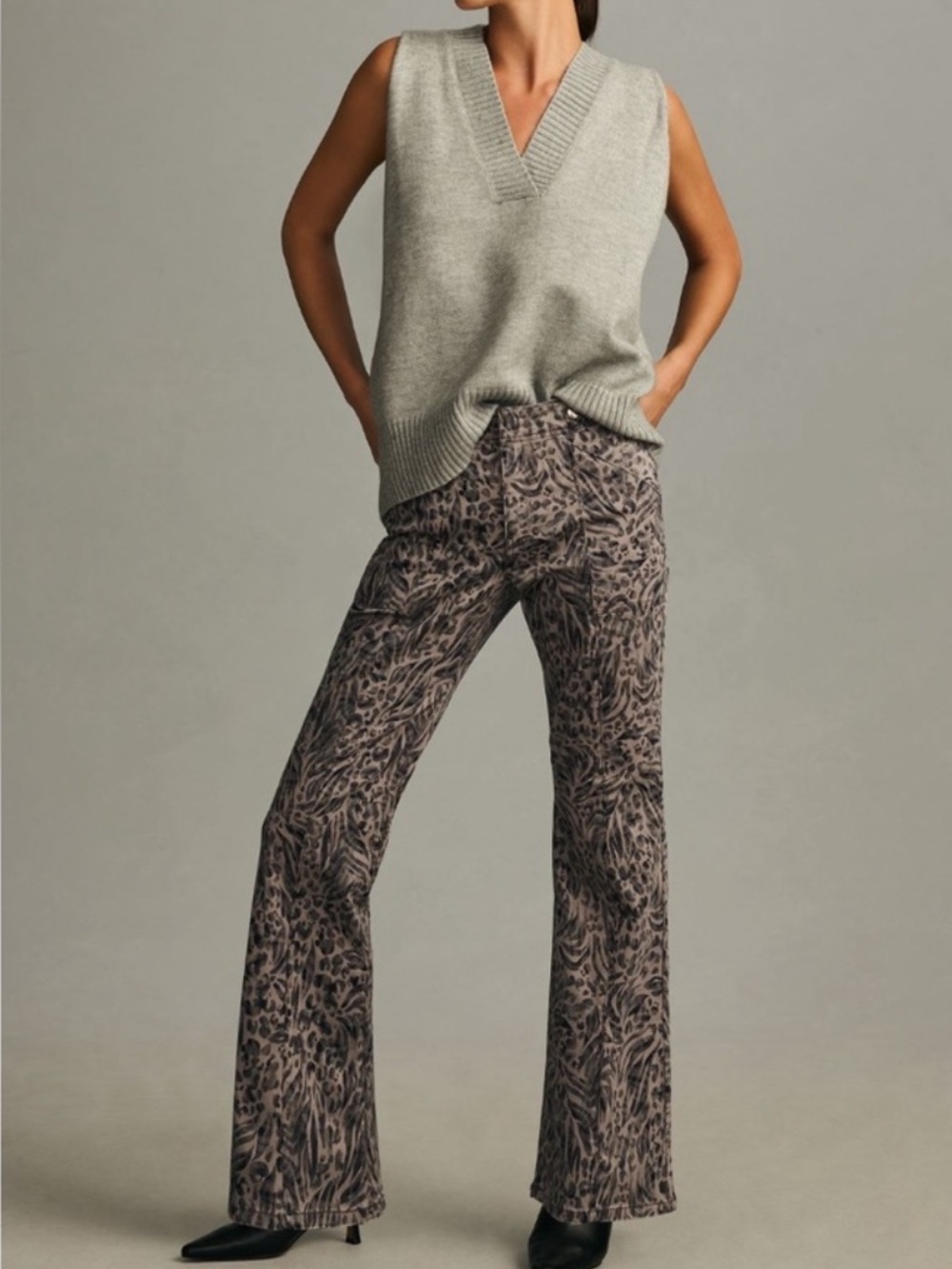 Pilcro Demilune Animal-Print High-Waist Pants